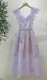 RUFFLED SLEEVELESS MIDI DRESS IN PURPLE DRESS sis label