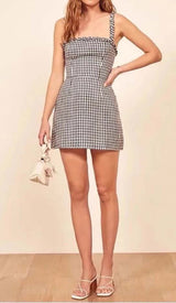 RUFFLED SLEEVELESS MINI DRESS IN GINGHAM DRESS STYLE OF CB