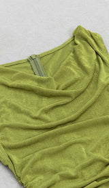 RUFFLE SLIT MIDI DRESS IN DARK CHARTREUSE DRESS STYLE OF CB