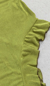 RUFFLE SLIT MIDI DRESS IN DARK CHARTREUSE DRESS STYLE OF CB