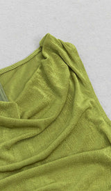 RUFFLE SLIT MIDI DRESS IN DARK CHARTREUSE DRESS STYLE OF CB