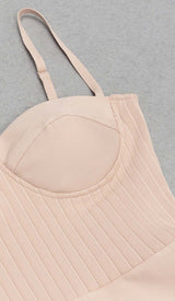 RUFFLE STRAPPY MIDI DRESS IN BEIGE DRESS STYLE OF CB