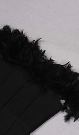 FEATHER PLUNGE MIDI DRESS IN BLACK DRESS STYLE OF CB