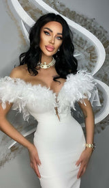 FEATHER PLUNGE MIDI DRESS DRESS STYLE OF CB