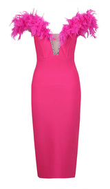 FEATHER PLUNGE MIDI DRESS IN ROSE DRESS STYLE OF CB