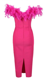 FEATHER PLUNGE MIDI DRESS IN ROSE DRESS STYLE OF CB