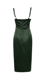 SATIN MIDI DRESS IN BLACKISH GREEN Dresses styleofcb