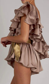 SATIN ONE SHOULDER RUCHED BODYSUIT Clothing styleofcb