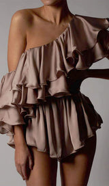 SATIN ONE SHOULDER RUCHED BODYSUIT Clothing styleofcb