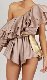 SATIN ONE SHOULDER RUCHED BODYSUIT Clothing styleofcb