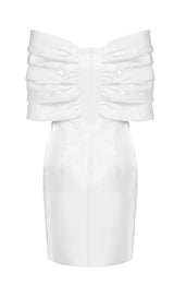 SATIN PINK BOW OFF SHOULDER MINI DRESS IN WHITE Dresses styleofcb