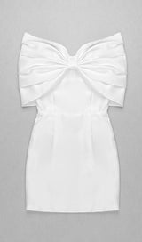 SATIN PINK BOW OFF SHOULDER MINI DRESS IN WHITE Dresses styleofcb
