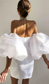 SATIN PUFF SLEEVE MINI DRESS IN WHITE Dresses styleofcb