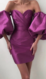 SATIN PUFF SLEEVE MINI DRESS IN DRAK PURPLE Dresses styleofcb