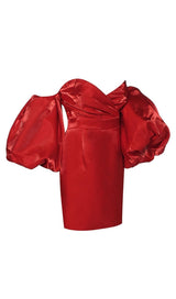 SATIN PUFF SLEEVE MINI DRESS IN RED Dresses styleofcb