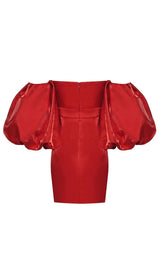 SATIN PUFF SLEEVE MINI DRESS IN RED Dresses styleofcb