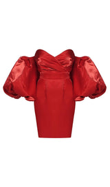 SATIN PUFF SLEEVE MINI DRESS IN RED Dresses styleofcb XS RED
