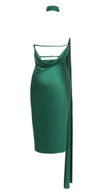 SATIN SIDE TIE MIDI DRESS IN GREEN styleofcb
