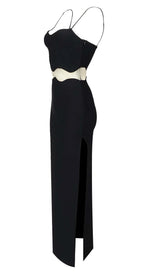 SCALLOPED MESH INSERT MAXI DRESS IN BLACK DRESS styleofcb