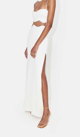 SCALLOPED MESH INSERT MAXI DRESS IN WHITE DRESS styleofcb