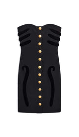 SCULPTURE BUTTON MINI DRESS IN BLACK styleofcb