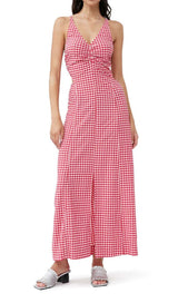 SEERSUCKER PLUNGE MAXI DRESS IN PINK DRESS STYLE OF CB