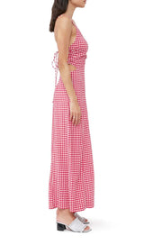 SEERSUCKER PLUNGE MAXI DRESS IN PINK DRESS STYLE OF CB
