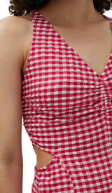 SEERSUCKER PLUNGE MAXI DRESS IN PINK DRESS STYLE OF CB