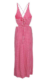 SEERSUCKER PLUNGE MAXI DRESS IN PINK DRESS STYLE OF CB