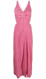 SEERSUCKER PLUNGE MAXI DRESS IN PINK DRESS STYLE OF CB