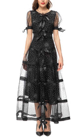 SEQUIN BOW DETAILED MAXI DRESS IN BLACK DRESS STYLE OF CB