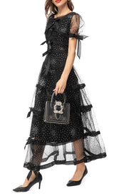 SEQUIN BOW DETAILED MAXI DRESS IN BLACK DRESS STYLE OF CB
