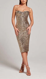 SEQUIN CORSET MIDI DRESS IN METALLIC GOLD DRESS sis label