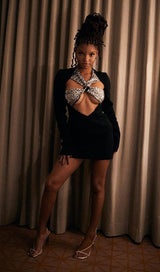 SEQUIN CUT OUT BANDAGE MINI DRESS IN BLACK Dresses styleofcb