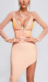 SEQUIN IRREGULAR MIDI DRESS IN PINK DRESS styleofcb