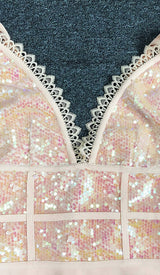 SEQUIN IRREGULAR MIDI DRESS IN PINK DRESS styleofcb