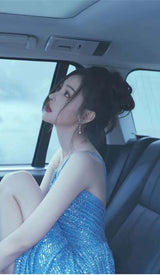 SEQUIN SLEEVELESS MAXI DRESS IN BLUE styleofcb