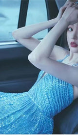 SEQUIN SLEEVELESS MAXI DRESS IN BLUE styleofcb