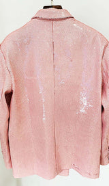 SEQUINED DOUBLE BREASTED LONG BLAZER IN PINK styleofcb
