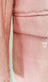 SEQUINED DOUBLE BREASTED LONG BLAZER IN PINK styleofcb
