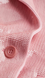 SEQUINED DOUBLE BREASTED LONG BLAZER IN PINK styleofcb