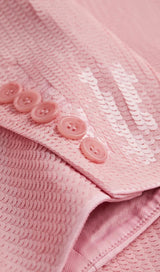 SEQUINED DOUBLE BREASTED LONG BLAZER IN PINK styleofcb