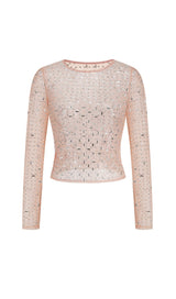 SEQUIN RHINESTONE MESH TOP IN LEAVES styleofcb