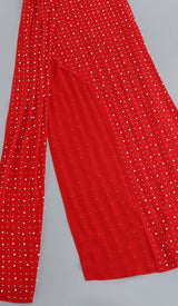 SEQUIN THIGH-SLIT MIDI DRESS IN RED DRESS STYLE OF CB