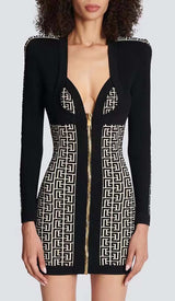 SHOULDER PADS KNITTED MINI DRESS IN BLACK styleofcb