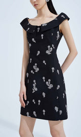 SLEEVELESS EMBROIDERED MINI DRESS IN BLACK DRESS STYLE OF CB