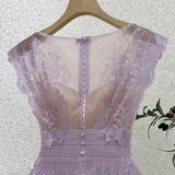 SLEEVELESS LACE A-LINE MINI DRESS IN LILAC DRESS STYLE OF CB