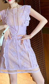 SLEEVELESS LACE A-LINE MINI DRESS IN LILAC DRESS STYLE OF CB