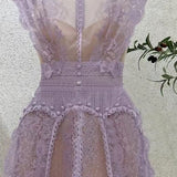 SLEEVELESS LACE A-LINE MINI DRESS IN LILAC DRESS STYLE OF CB