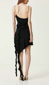 SLEEVELESS LRREGULAR RUFFLE MINI DRESS IN BLACK DRESS sis label